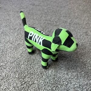 vtg y2k PINK Victoria's Secret Plush Dog Stuffed Animal Green Black Striped LOVE